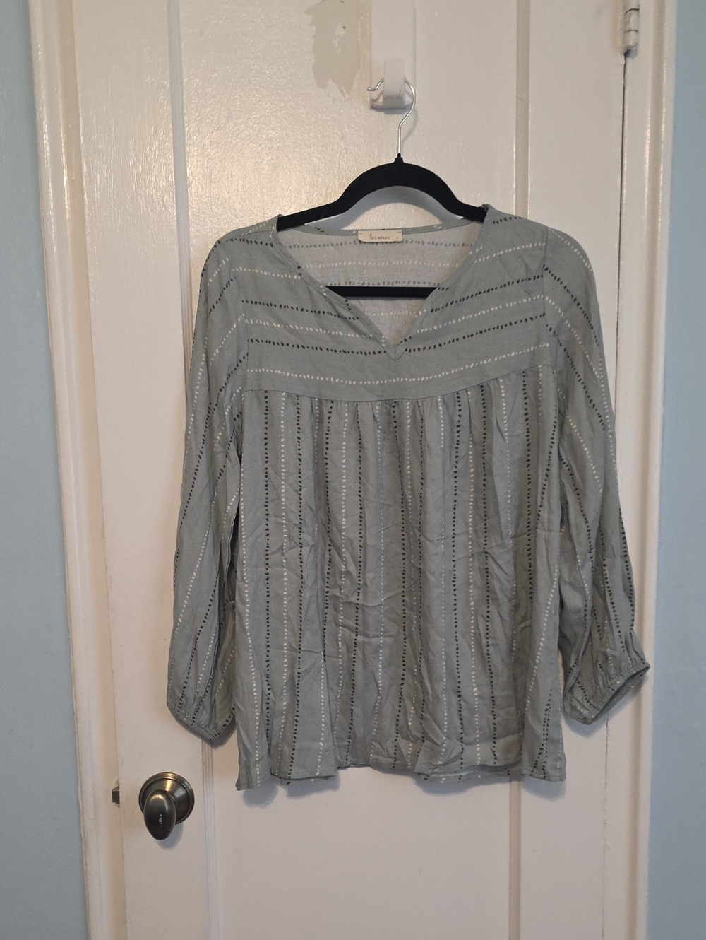Striped Light Sage Peasant Tunic Top - Women